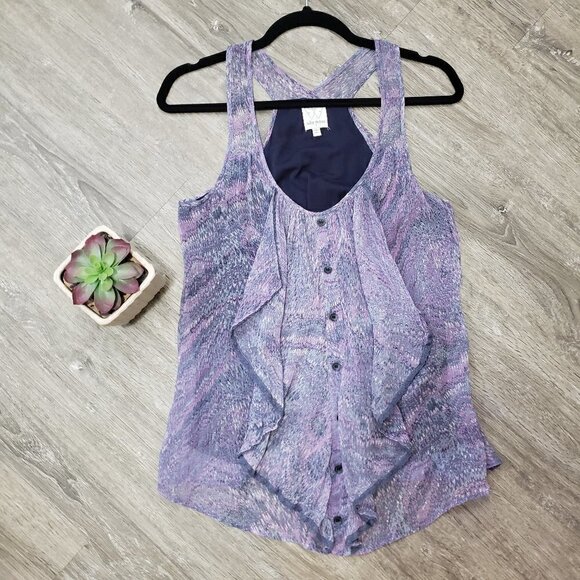 Ella Moss 100% Silk Ruffle Watercolor Tank S - Picture 1 of 8